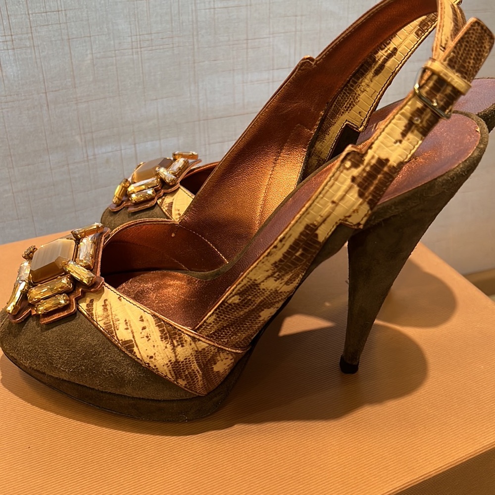 Miu Miu Rhinestone Suede Slingbacks - Picture 4 of 8